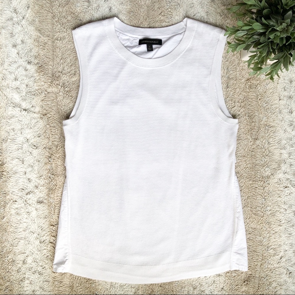 Banana Republic White Cotton Linen Slit Back Tank